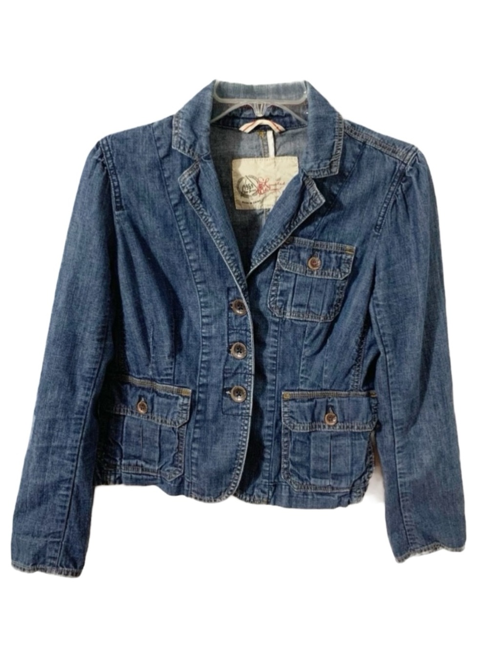 Gap Jeans 1969 Medium Wash Jean Jacket Blazer Button Front Long Sleeve Pockets